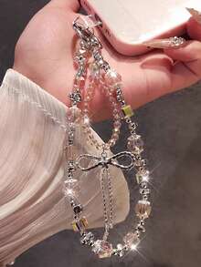 Butterfly Decor Phone Lanyard For Women, Delicate Crystal Pendant Wrist Short Beaded Accessory, Outdoor Travel Shopping Anti-Lost Phone Strap, Fashionable Phone Case Hanging Rope - Multicolor - View 9