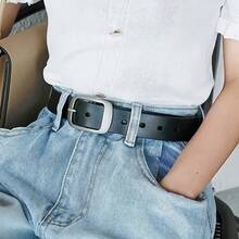 1pc Plus Size Women's Casual Waist Belt, Classic Silver Buckle Waistband Suitable For Daily Casual, College, Work Commute, Back To School Season, L To 3XL, Ideal Gift - E - 查看 7