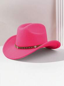 1Pc Back To School Western Cowboy Hat, Unisex, Felt Soft Woolen Hat, Belt Buckle Cowboy Hat, Suitable For Halloween, Holiday Parties, Daily Leisure, Etc