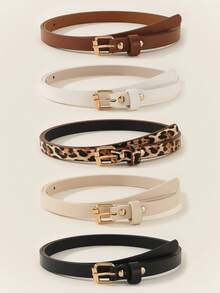 5pcs Elegant Gold Buckle Women's Dress Belt, Versatile & Practical For Everyday Wear