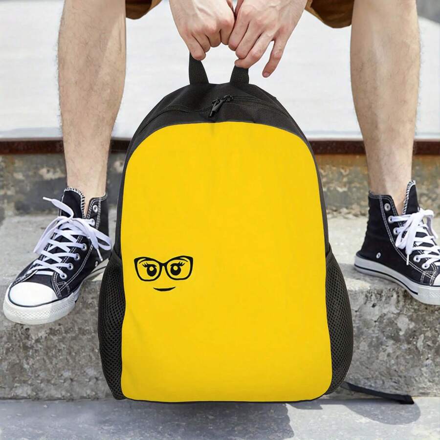 1pc Brick Face Cat Eye Glasses Design Backpack - Lightweight, Adjustable Straps, Zipper Closure, Machine Washable - Ideal For Office, School, And Gifts, Casual Daypack|Playful Design|Sturdy Construction, Cat Backpack, For Teenager - 彩色 - 查看 1
