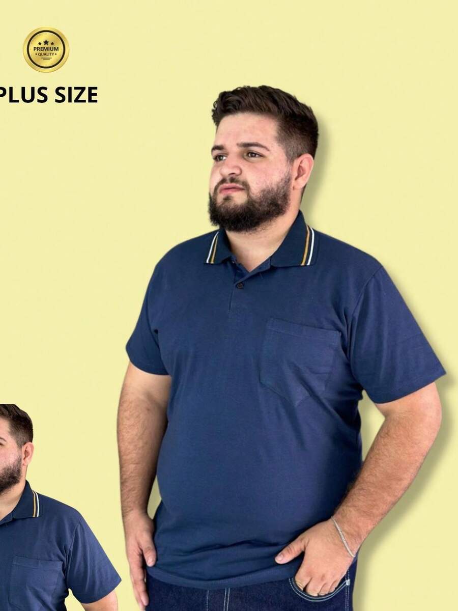 Men's Plus Size Pocket Polo Shirt - Azul Marino - Ver 1