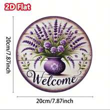 Vintage Metal Plate,Lavender Wreath Welcome Sign, Wall Art, Durable Metal Floral Theme Hanging Plaque,Room Decor - 彩色 - 查看 4