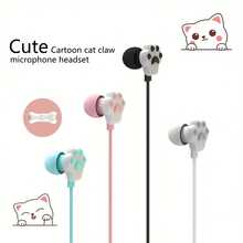 Cute Cat Paw Wired Headphones With Built-In Microphone, HD Calls Compatible With IPhone, Laptop, And MP3 Players - Lightweight Design Suitable For Students, Compatible With All 3.5mm Interfaces - 粉色 - 查看 3