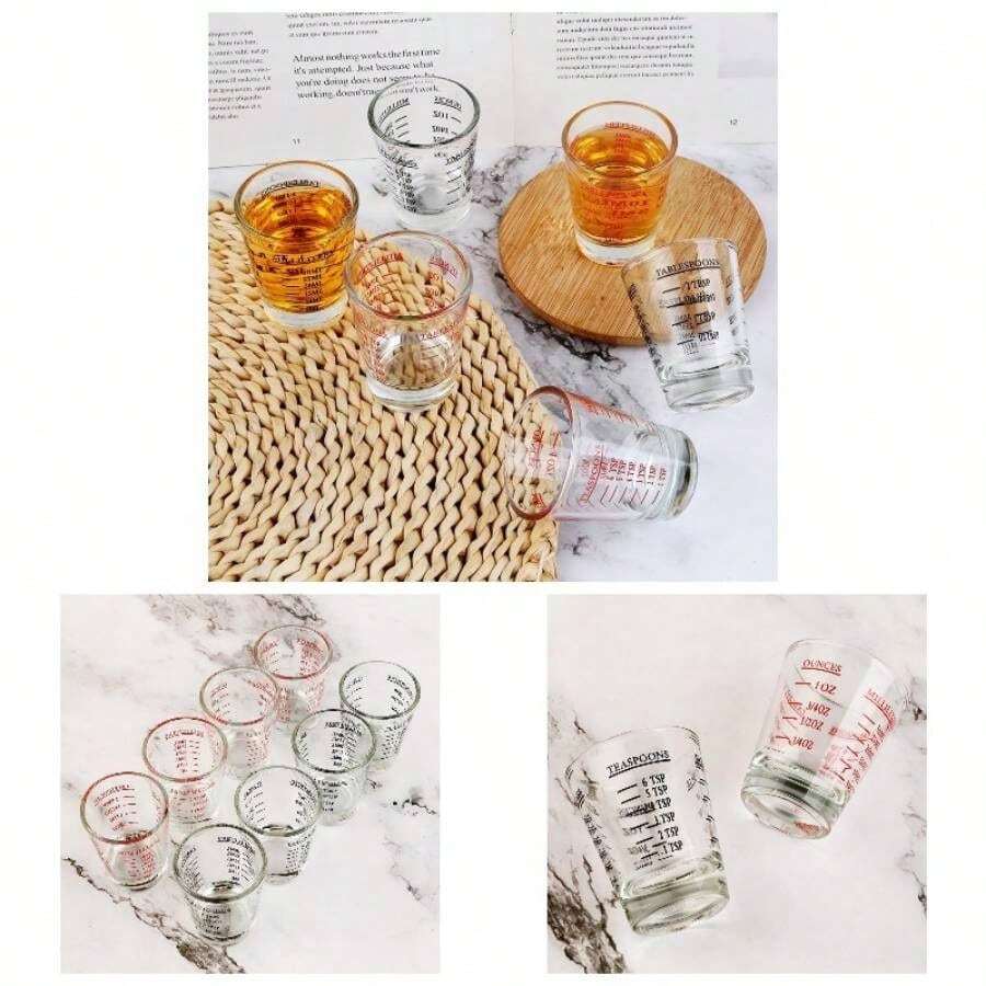 Set Of 2 Shot Glasses - Heavy Glass, Measuring Espresso, Wine, And More 26 - Incremental Measurement 1oz, 6 Tsp, 2 Tbs, 30ml 2, Red+Black