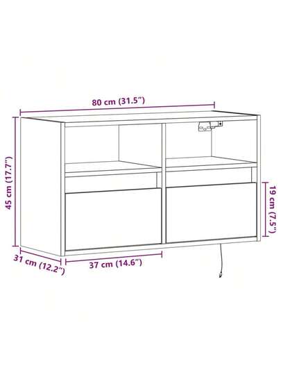 VidaXL TV Wand Unit LED Lighting 80x31x45 Cm Concrete Grijs view 2