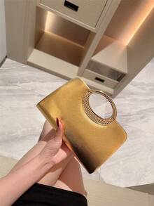 Moonlit Eve Bag - Women's Fashion Sequin Leather Clutch, Luxury Sparkling Crystal Evening Handbag, Suitable For Parties, Galas, Birthday Celebrations, Weddings - Gold - View 2