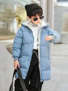 儿童外套男童女童中长款连帽防寒服大衣