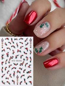 2pcs Christmas Nails Art Stickers Green Holly Vine Red JOY Xmas Nails Decals For Winter Nail Art Decoration, Self Adhesive New Year Nail Supplies For Women And Girls - Multicolor - View 2
