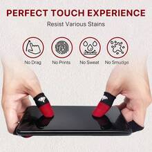4/6 Nuevas mangas para dedos de juego con logo rojo y negro con caja de almacenamiento - Mangas protectoras para pulgares de fibra de carbono para juegos, guantes táctiles, diseño transpirable, mangas conductivas a prueba de sudor para dedos de juego, comodidad de 24 horas, mejoran el control y la precisión del jugador, adecuadas para mangas de dedos de juego móvil