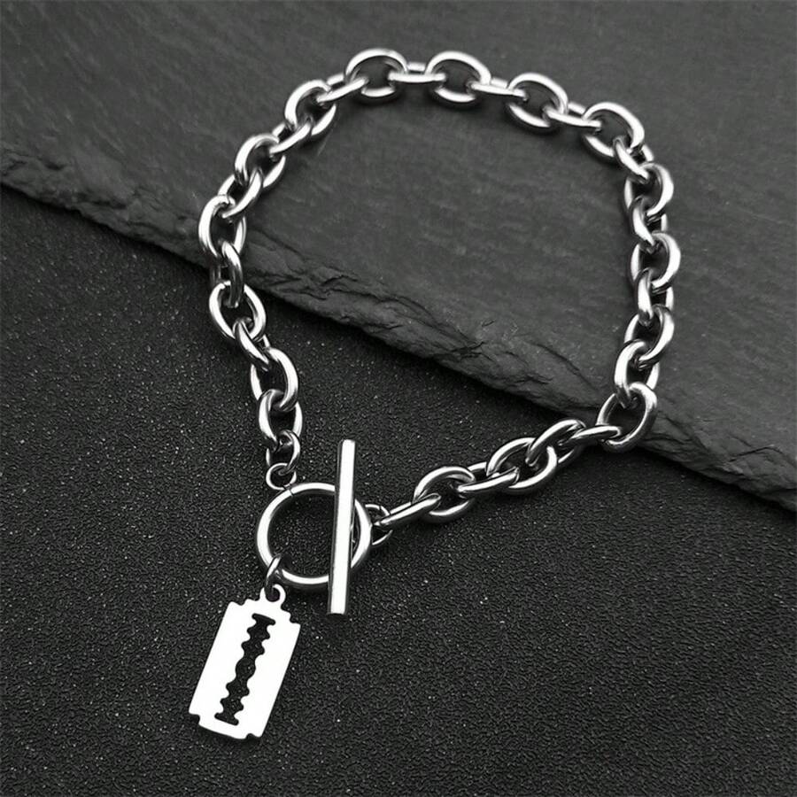 Hip Hop Razor Blade Shape Bracelet For Women Men Stainless Steel Silver Color Pendant Ot Buckle Bracelet Fashion Jewelry - Pendant Bracelet - View 1
