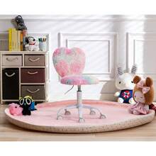 Chairus Faux Fur Study Desk Chair For Teenagers Height Adjustable Swivel Computer Chair Armless With Heart-Shaped Backrest - Pink - View 5