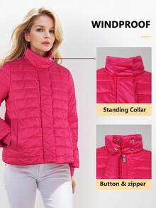 Damen Steppmantel mit Rundhalsausschnitt und Langarm, mit Taschen, weich, warm und atmungsaktiv, normale Länge, Winter