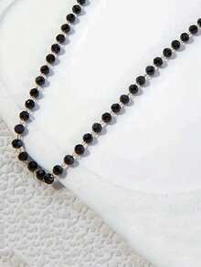 Elegant Women's Stainless Steel Necklace/Bracelet/Anklet With Black Round Beads & Golden-Tone Accents - Classic Minimalist Design, For Everyday Casual Or Formal Wear, Year-Round Jewelry Gift