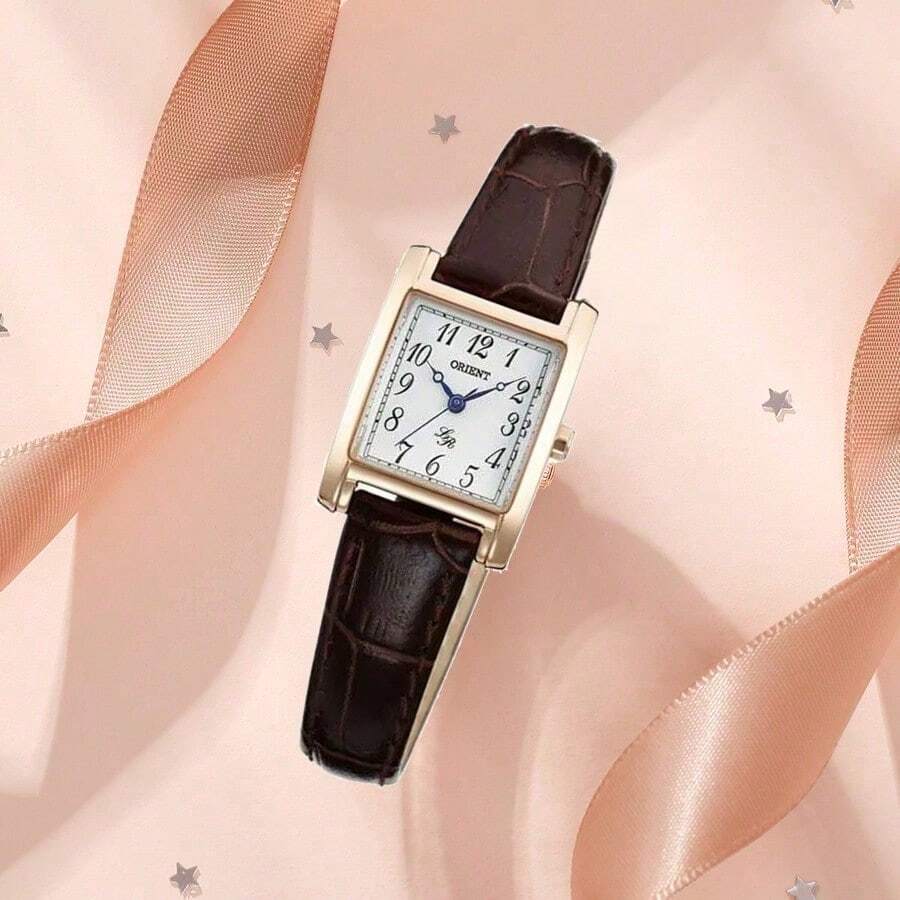 Orient Ceas de damă Orient FUBUL004W cu cuarț – Carcasă rotundă elegantă auriu-roz cu cadran alb, curea din piele maro – Accesoriu clasic formal pentru încheietura mâinii