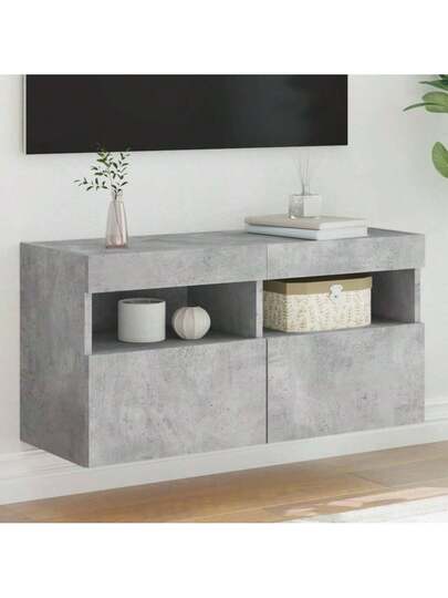 VidaXL TV Wand Unit LED Lighting 80x30x40 Cm Concrete Grijs