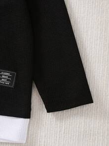 3 件套幼儿男童休闲舒适日常穿着字母和华夫格图案长袖 T 恤套装，春秋