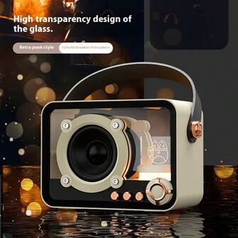 Reletech Mini altavoz inalámbrico y transparente con estilo punk, luces LED de colores, inversor de 5W, compatible con tarjeta TF, altavoz portátil para decoración de escritorio en el hogar, idea de regalo adorable