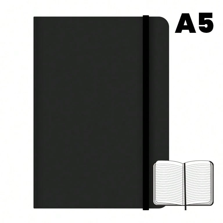 Carnet cousu Campus University A5 Ligné Fuchsia - Noir - Rayures horizontales - Voir 1