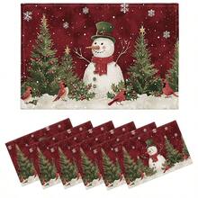 Christmas Santa Claus & Snowman Linen Placemats, Heat Insulation Pads, Food Mats, Restaurant Supplies, Restaurant Decor, Outdoor Picnic Mats, Holiday Gifts, Suitable For Restaurant, Kitchen, Outdoor, Picnic, Holidays