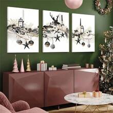 1 pièce/3 pièces Impressions sur canevas inspirées du style nordique - Joyeux Noël, affiche murale avec cerf lampe pour salon, chambre, bureau à domicile - Décoration vintage et classique avec cadre en option