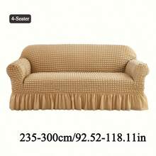 1pc Pet Friendly Bubble Waffle Stretch Sofa Slipcover With Ruffle Skirt Anti-Slip Full Wrap Couch Cover Machine Washable Universal Furniture Protector For 1/2/3/4 Seater Old Sofa Living Room Makeover - Yellow - View 14
