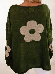 Maglione oversize da donna con motivo floreale elegante, vestibilità morbida, girocollo, maniche a giro, stile europeo e americano, adatto per Natale, primavera/autunno