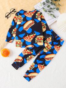 Boys Pyjama Set Cute Cartoon Hamburger Print Long-Sleeved Kids Home ClothesTwo-Piece Set