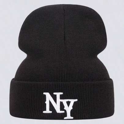 1 件刺绣 NY 针织无檐针织帽适合男女秋冬季户外休闲运动佩戴，可作为圣诞礼物送给人们