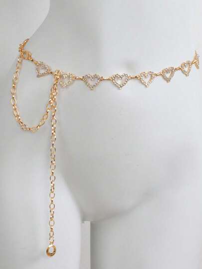 1pc Fashionable Heart Rhinestone Decor Metal Braided Waist Belt, Versatile For Women To Wear With Dresses In Summer Fall, Autumn, Halloween