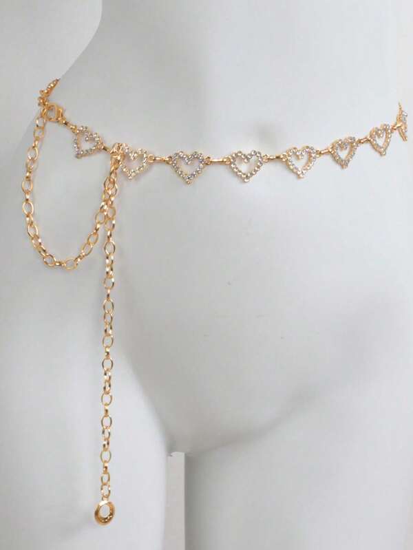 1pc Fashionable Heart Rhinestone Decor Metal Braided Waist Belt, Versatile For Women To Wear With Dresses In Summer Fall, Autumn, Halloween