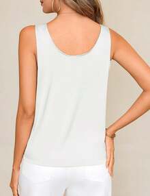 Women Silk Satin Scoop Neck Sleeveless Tops Casual Summer MBYO - Black - View 5