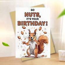 有趣的松鼠发疯生日贺卡，一张异想天开的卡片，上面有一只爱吃坚果的松鼠，非常适合作为送给朋友、兄弟姐妹或同事的俏皮、幽默的礼物，让他们欢笑着庆祝生日。 - 多色 - 查看 13