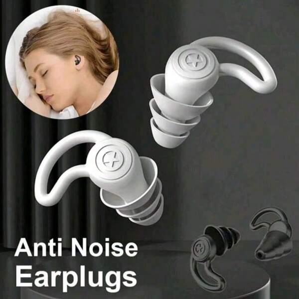 1 par de protetores auriculares de silicone macio, 3 camadas de protetores auriculares reutilizáveis para dormir, adequados para natação, estudo e shows - redução de ruído