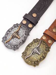 1pc Women's Western Cowgirl Embossed Vintage PU Leather Belt