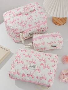 1Pc/Set Pink Heart & Bowknot Wash And Cosmetic Bag Set,Girls Sweet Large Capacity Multifunctional Storage Bag Clutch Makeup Bag Makeup Pouch Pencil Case With Zipper Closure For Skin Care,Cosmetics,Lip Oil,Sunscreen Cream,Hand Cream,Headset,Coin,Stationery,Sanitary Towel,Tampon,Small Items,Dorm Essentials Travel Essentials,Mom's Gift,Teacher's Gift,Gift For Bestie - Multicolor - View 20