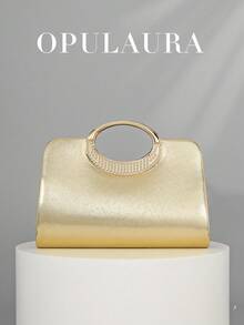 OpulAura 女士时尚闪亮水晶水钻晚宴手拿包，闪亮奢华钻石镶嵌礼服手提包，适合晚会、派对、生日、婚礼，可作为生日礼物 - 金色 - 查看 6