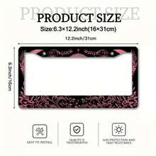 1pc Celestial Pink Skull Metal License Plate Frame - Stylish 6.3x12.2inch Car Tag Holder For Men & Women, Black With Celestial Design, Includes Screws And Caps, License Plate Covers - 6.3x12.2吋(16x31公分) - 查看 2