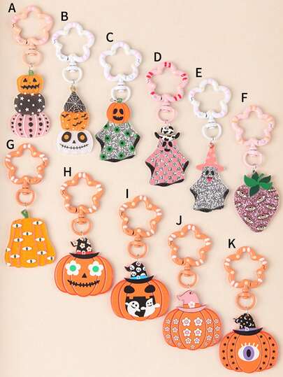 1pc Children's Halloween Cartoon Funny Bag Charm, Keychain, Pumpkin Ghost Pendant Decoration, Halloween Keychain, Halloween Pattern Bag Accessory