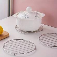 1套圆形不锈钢耐热锅垫锅架蒸笼架加厚家用防烫碗盘垫桌面垫收纳垫 - 銀色 - 查看 7