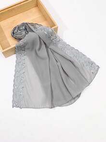 1 pieza Bufanda de mujer de unicolor con bordado de hojas de encaje y perlas falsas de gasa, elegante chal de moda malasia e indonesia para vestido - multicolor - Ver 25