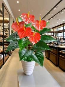 1pc Artificial Flamingo Flower, Anthurium, Red Poinsettia Plants With Red Blooms & Green Leaves - Year-Round Indoor/Outdoor Decor For Weddings, Gardens, Home, And Holidays (Easter, St. Patrick's Day, Valentine's Day) | Holiday Decor | Decorative Plants | Maintenance-Free, Artificial Outdoor Flowers (Pot Not Included) Home Decor Christmas Decorations Room Decor Christmas