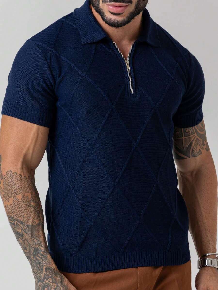 TRICOT DE LUXO Camiseta tricot gola polo com ziper masculino leve texturizado alta qualidade Primavera verão outono qualidade premium