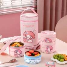 Sanrio 3-Layer Stainless Steel Thermal Bento Lunch Box, 600ml/400ml Capacity, Microwave , Leak-Proof, Long-Lasting Insulation, Suitable For Office Workers And Students