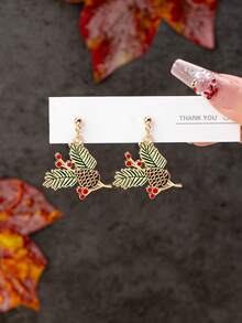 1 Pair Cute Enameled Christmas Earrings - Christmas Gnome Earring - Festive Holly Berry Earring - Christmas Tree Dangle Earring - Holiday Earrings Jewelry Gift For Women & Girls