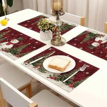 Christmas Santa Claus & Snowman Linen Placemats, Heat Insulation Pads, Food Mats, Restaurant Supplies, Restaurant Decor, Outdoor Picnic Mats, Holiday Gifts, Suitable For Restaurant, Kitchen, Outdoor, Picnic, Holidays