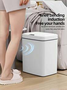 1 Pc 12L/3.7gal White Smart Trash Can: With Infrared Sensor, Quiet Lid, Touchless Operation Via Infrared Sensor. Battery-Powered By AA Batteries (Not Included), Featuring A Modern Design, Ideal For Home/Office/Bathroom/Kitchen; A Great Holiday Gift.