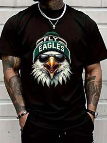 Men's Vintage Eagle Graphic T-Shirt With Fashion Glasses - 100% Cotton, Casual Crew Neck, Short Sleeve, Lightweight & Breathable, Fly Eagles Design, Perfect Gift For Eagle Enthusiasts, Si.Jpg - màu đen - Xem 1