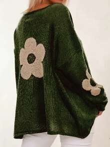Maglione oversize da donna con motivo floreale elegante, vestibilità morbida, girocollo, maniche a giro, stile europeo e americano, adatto per Natale, primavera/autunno