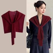1pc Knitted Shawl Women's Outer Wear With Skirt, High-End Fashion, Foreign Style And Versatile Small Shoulder For Dress - Angola Red - View 1